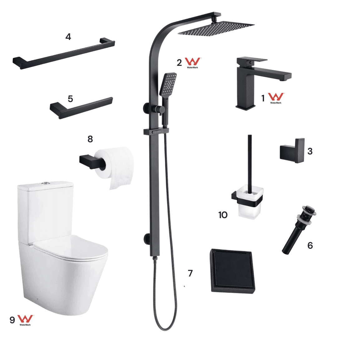 Complete Bathroom Package 1B | Matte Black | Watermark Certified
