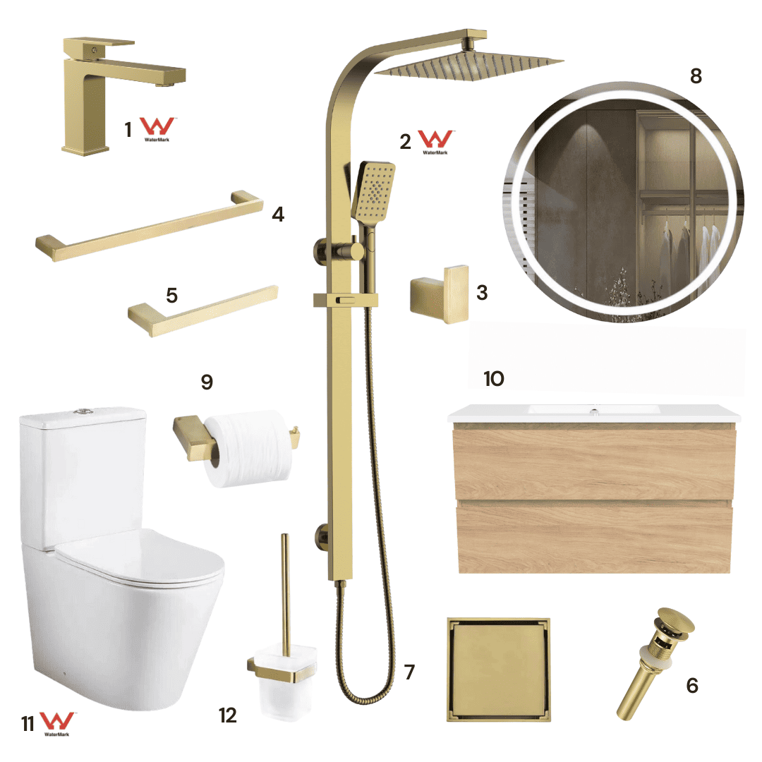Complete Bathroom Package 2G | Brushed Gold | Watermark Certified