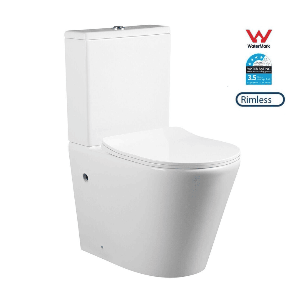 Rimless Watermark Back-to-Wall Toilet | Soft Close Seat | WELS Rated