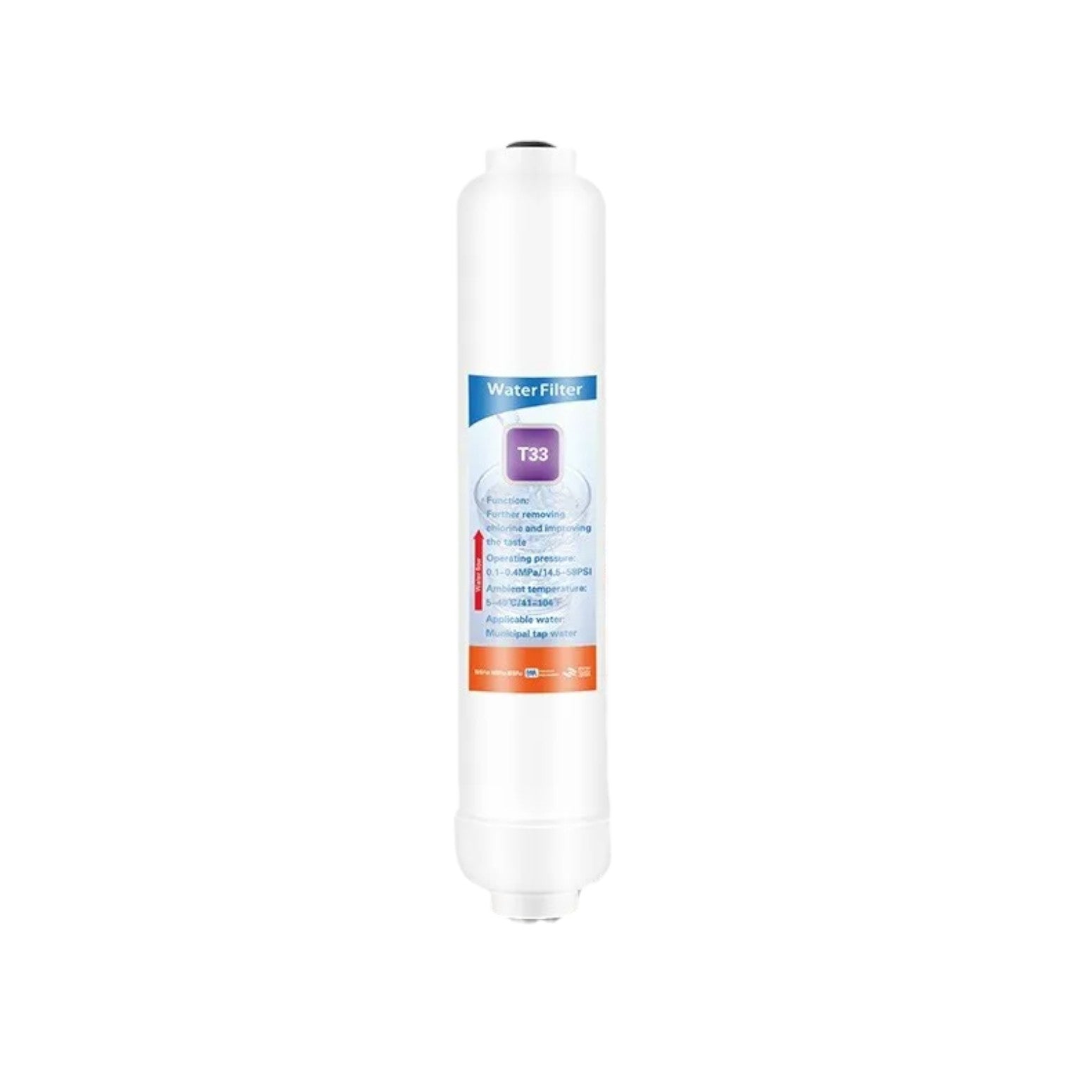 Inline Water Filter | T33 Activated Post Carbon | 5 Micron | 10" x 2"